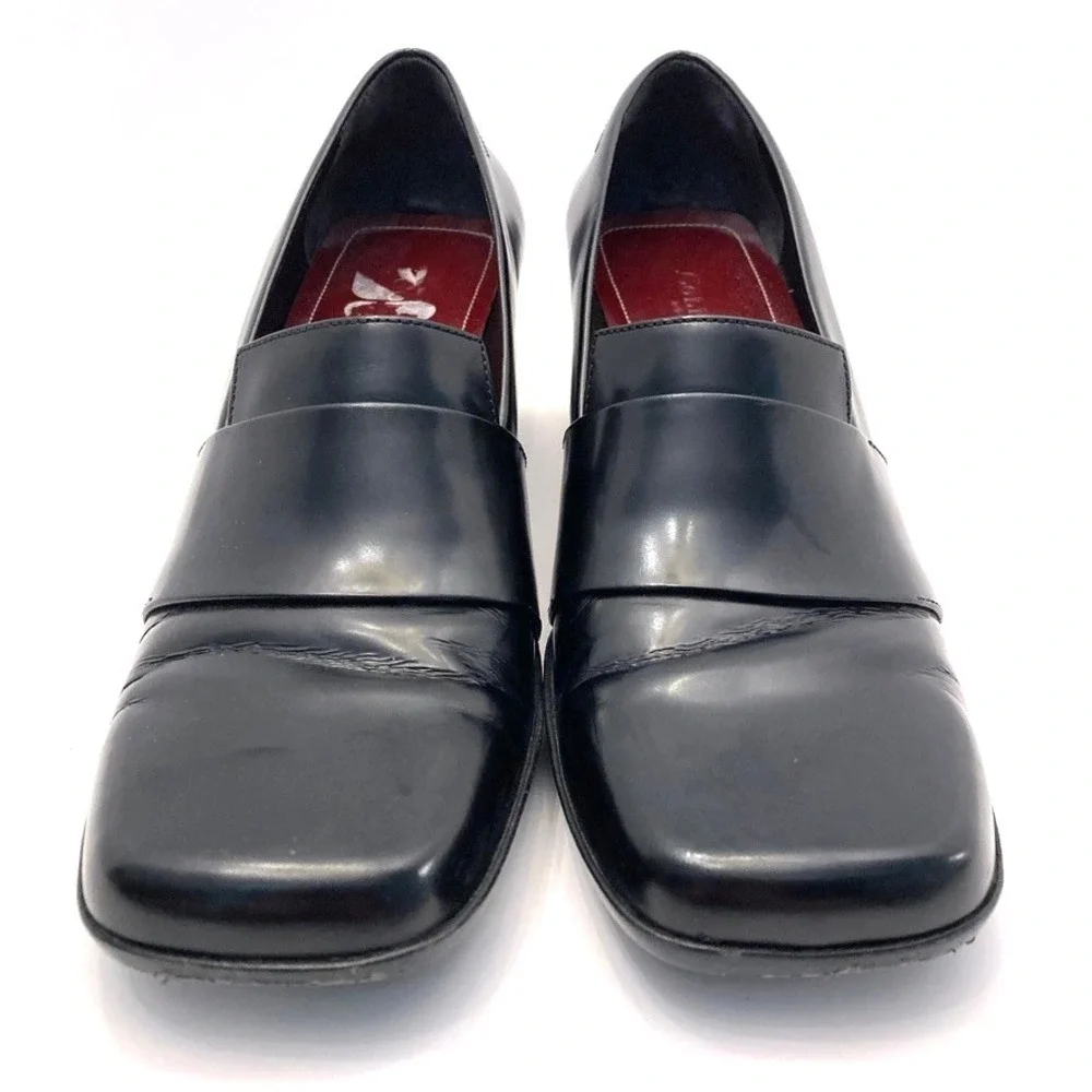Cole Haan Studio Heeled Loafers Pumps Black Shell Leather Square Toe Womens 8‎ B